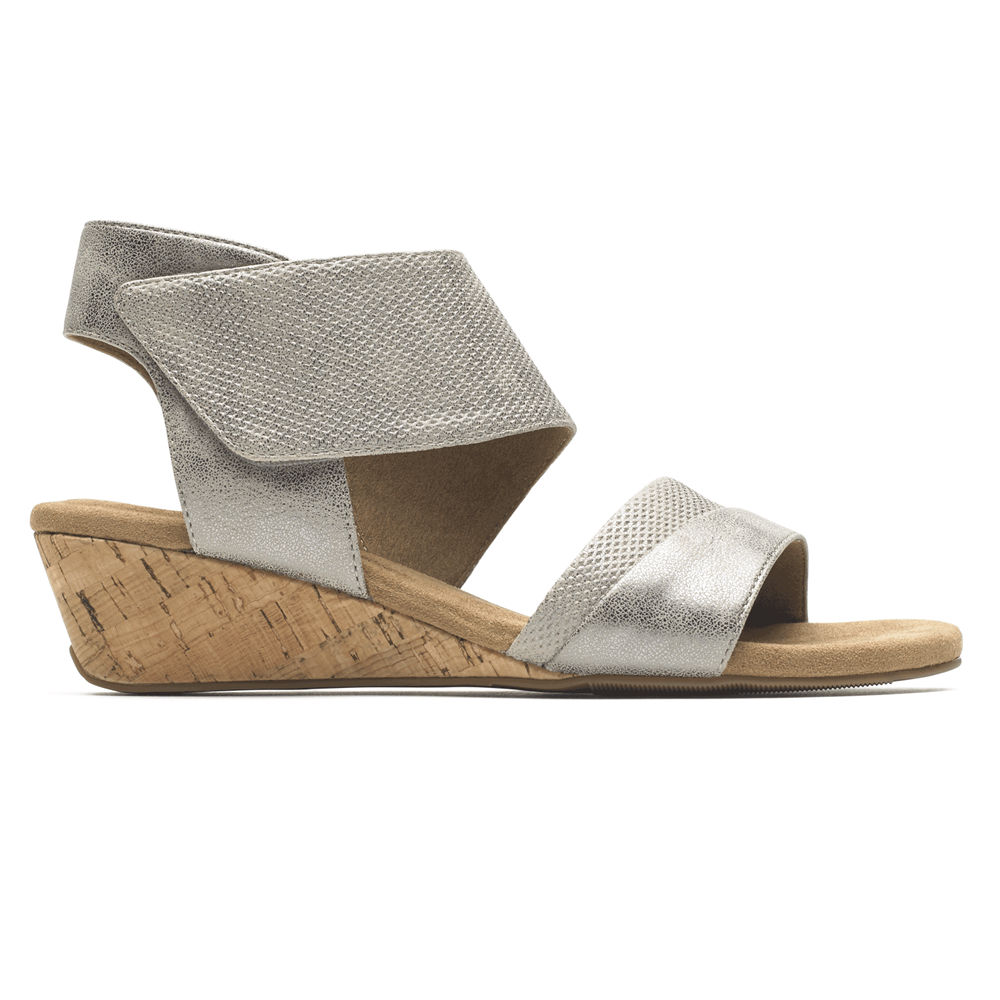 Rockport Sandals For Womens Silver - Calia Mid Wedge Cuff - DM8317604